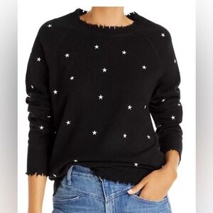 AQUA 100% Cashmere Black Star Embroidered Sweater [Holes]